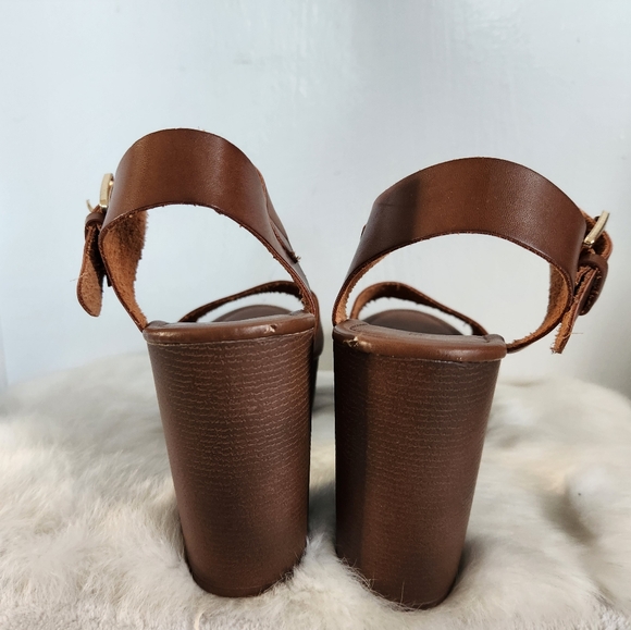 Forever 21 Brown Wood & Leather Style Block Heel Sandals Y2K-Inspired Sz 8 - Picture 10 of 16